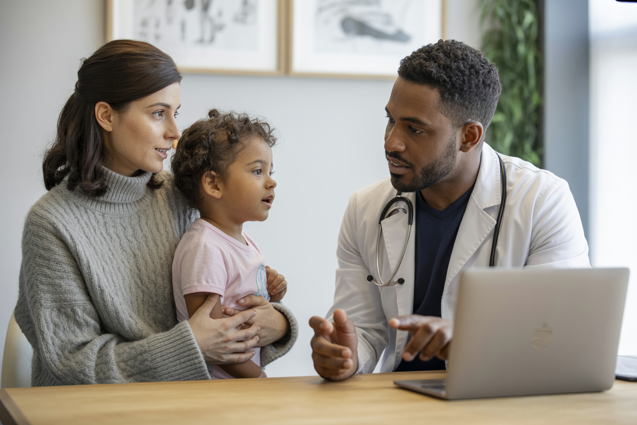 family doctor having a session with ai medical scribe transcribing in real time