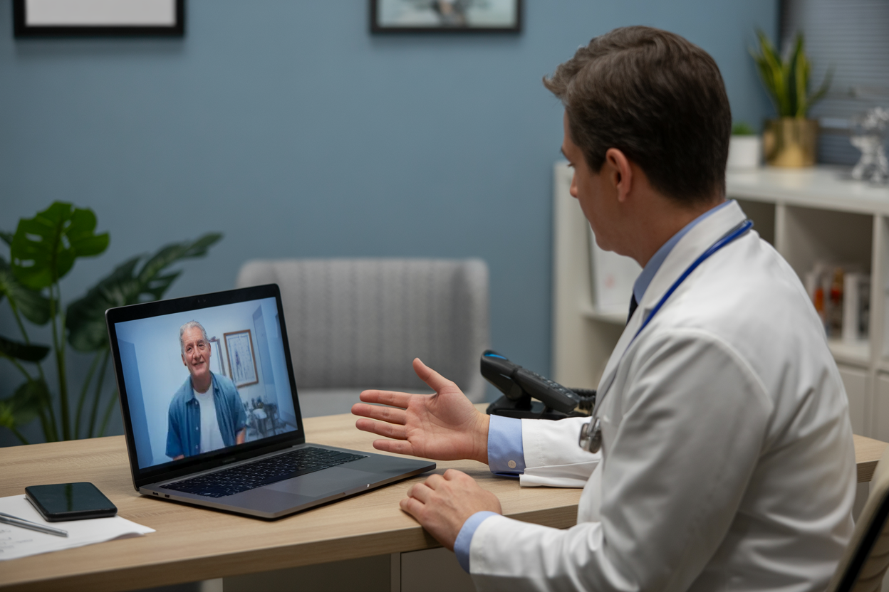 telehealth doctor speaking to a patient