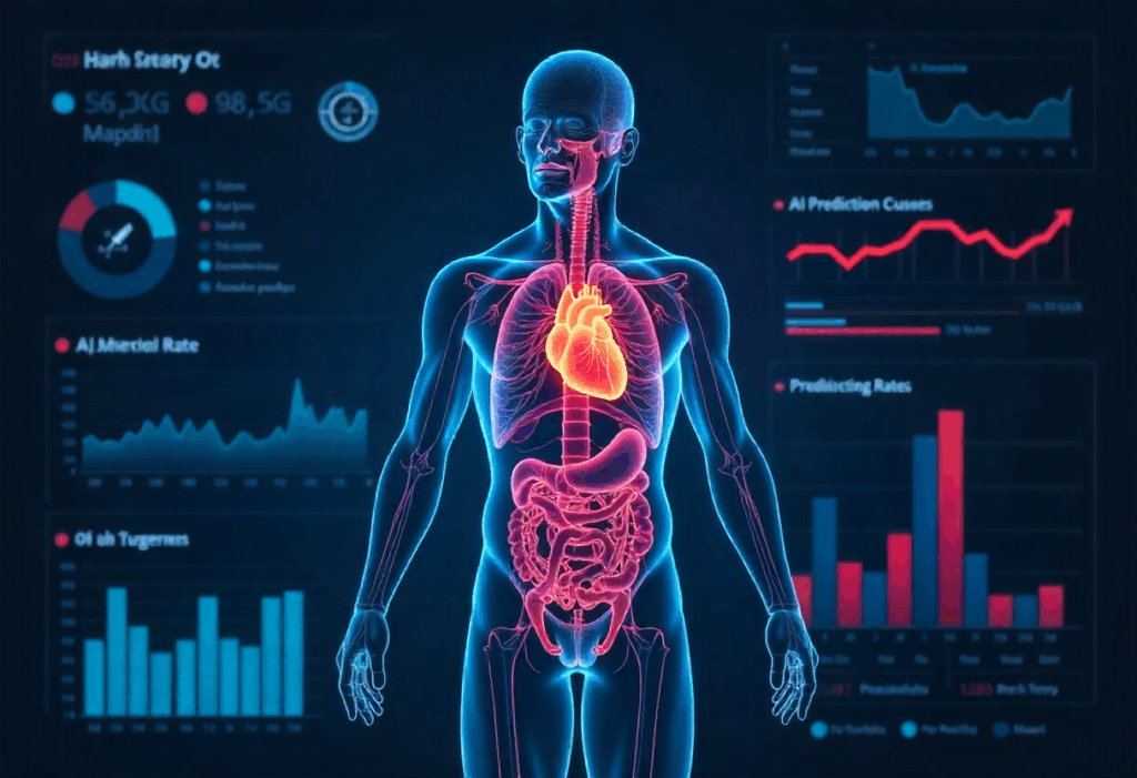 AI predictive analytics dashboard forecasting patient health trends and early risk detection
