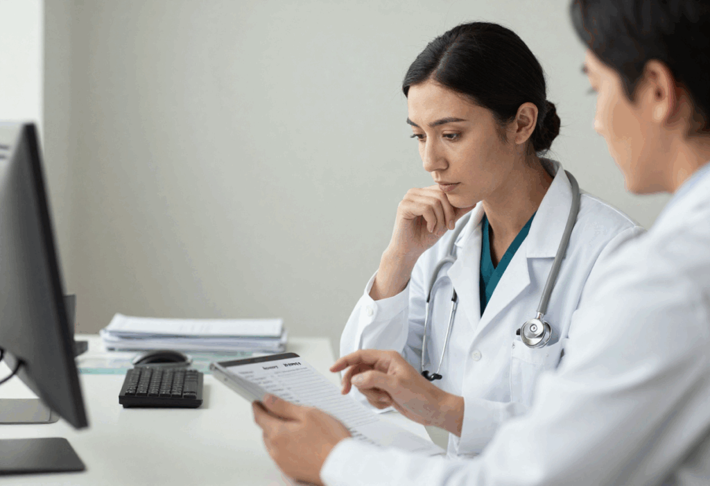 Clinician evaluating features of a real-time AI medical scribe