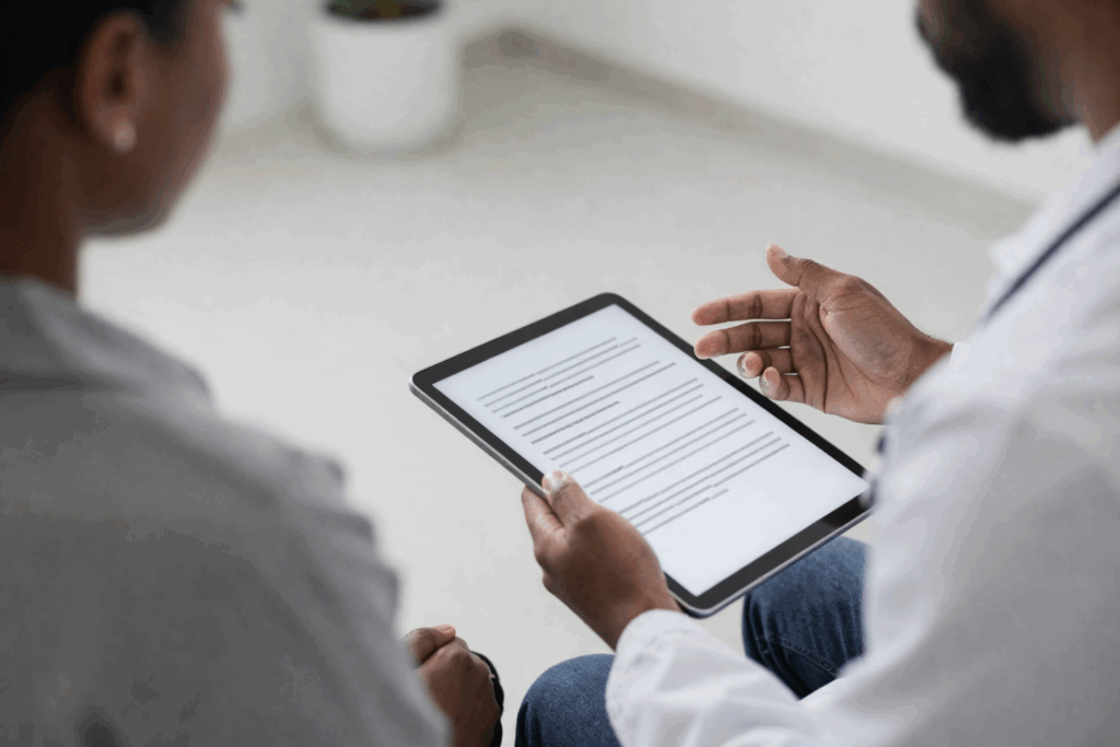 Doctor explaining AI documentation consent options to a patient.