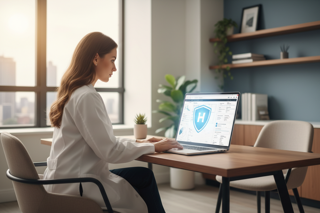 modern-clinic-office-clinician-at-desk-reviewing-a__7085 modern-clinic-office-clinician-at-desk-reviewing