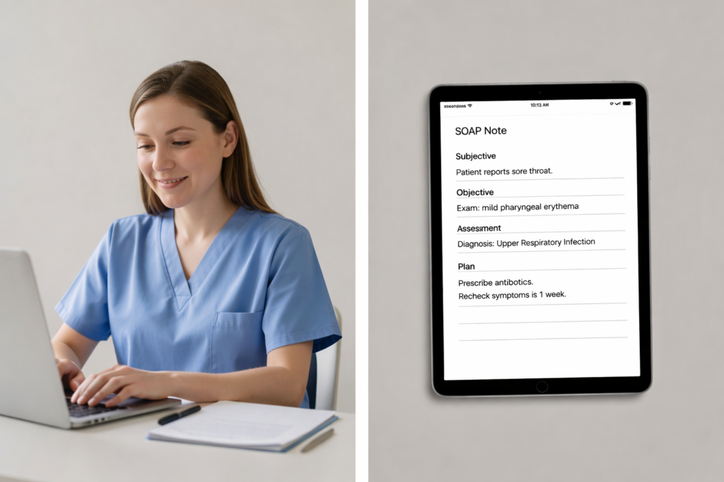 Medical professional entering the same patient information across multiple digital systems.