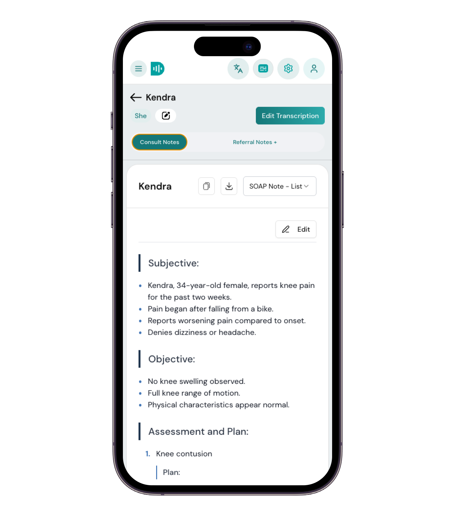 Dorascribe iPhone interface